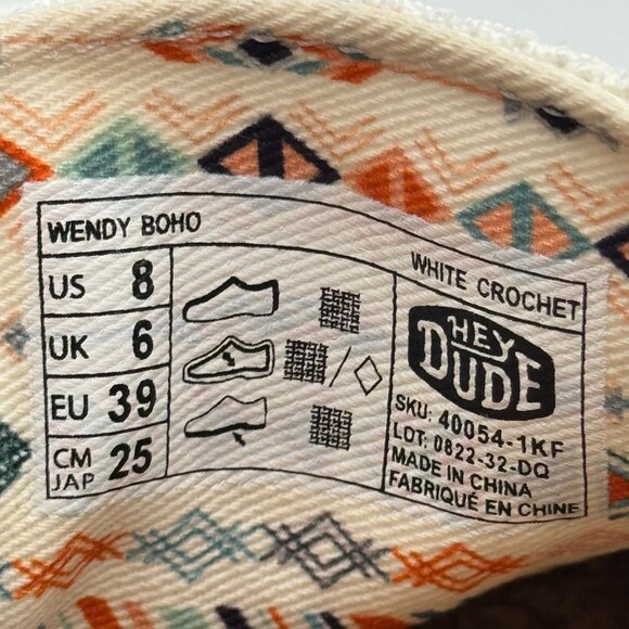 Hey Dude Loafers Women 8 White Crochet Wendy Boho Pristine - Picture 12 of 14